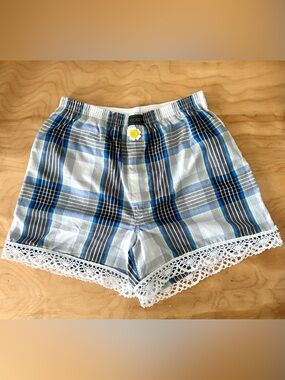 Plaid High-waisted Boxer Shorts with Lace